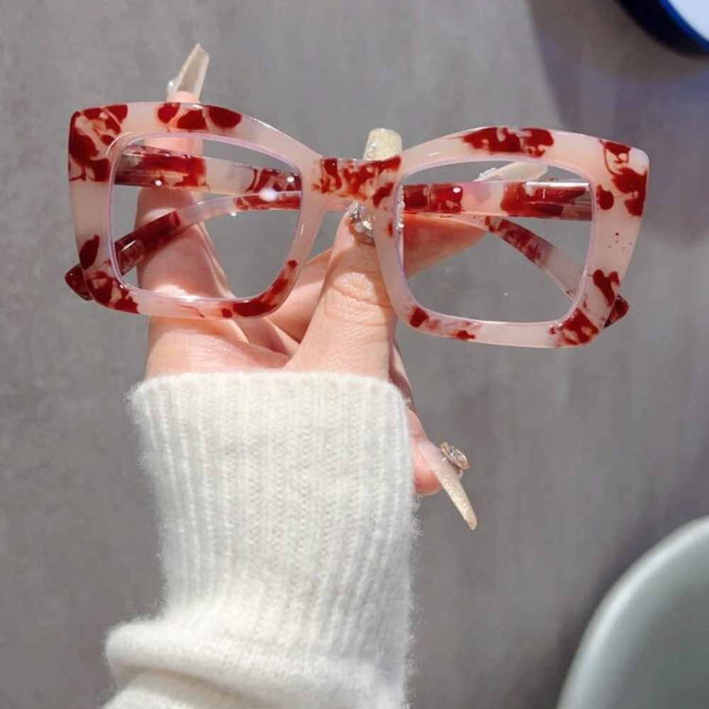 1pc Fashion Square Large Frame Eyeglasses, Retro Floral Personality Glasses